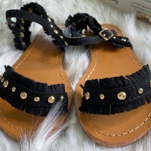 Peek Kids Gold Studded Faux Suede Fringe Sandals